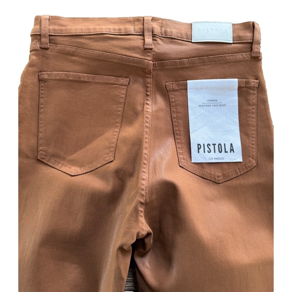 Pistola Lennon Crop Boot Jeans Women's Size 30 Coated Saddle Cognac NWT